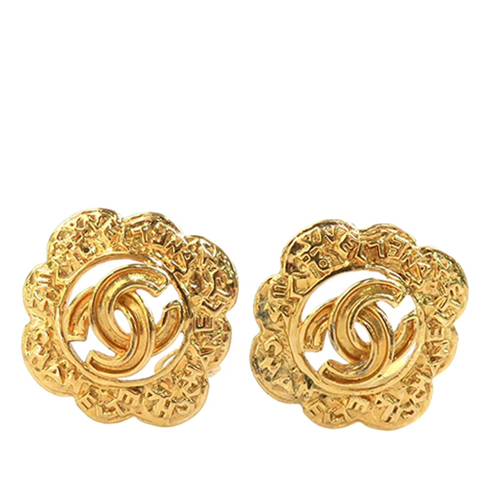 Pre-Loved Chanel CC Gold Plated Logo Flower Clip On Earrings